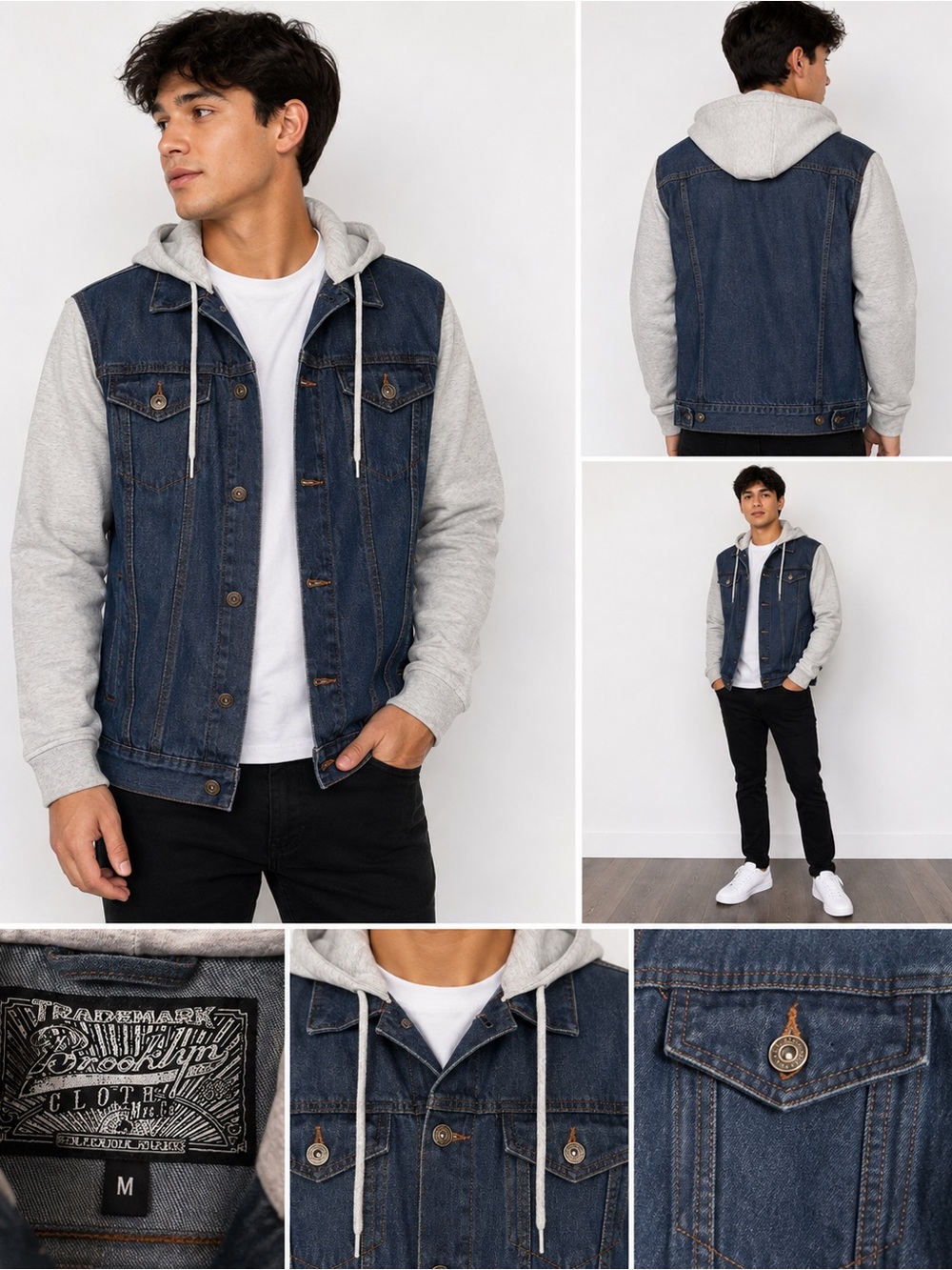 Brooklyn Cloth Men’s M Denim Hooded Jacket with Grey sleeves